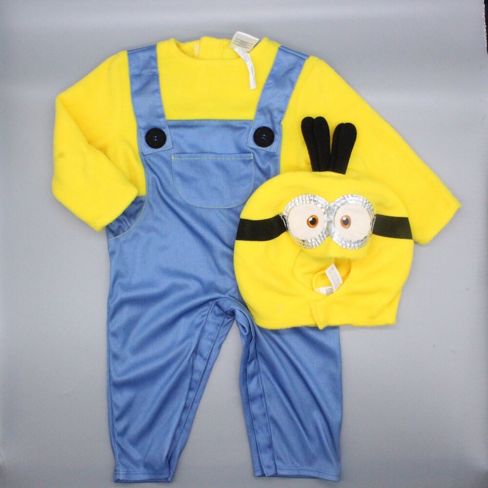 Minions Baby Costume 3–6 Months | Yellow & Blue Overalls + Hood | Halloween